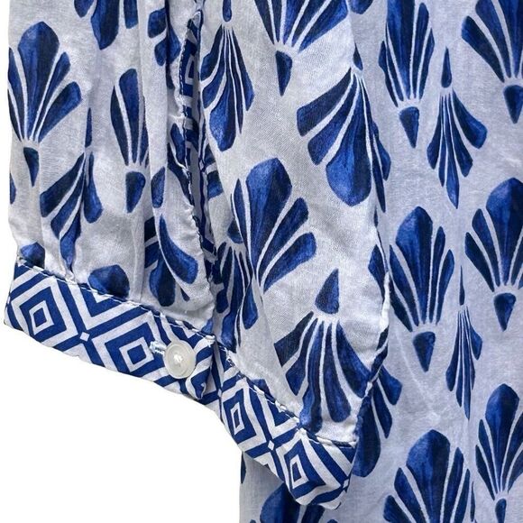 Talbots Boho Top Women's Large Blue & White Printed Cotton Tassel Fringe Trim - Picture 11 of 13